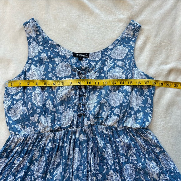 Papá Vancouver | Tiered Blue Floral Maxi Dress w/tie & tassels Size L Cottage - Picture 8 of 14